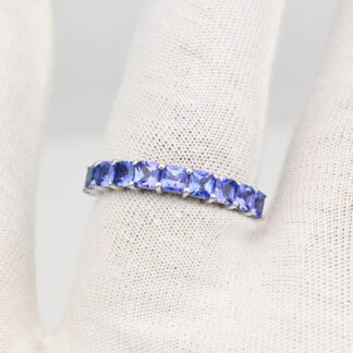 Stackable Half Eternity Band With 3mm Square Tanzanite 14k White Gold Engagement Ring