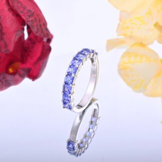 Stackable Half Eternity Band With 3mm Square Tanzanite 14k White Gold Engagement Ring