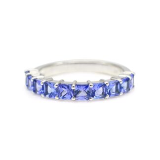 Stackable Half Eternity Band With 3mm Square Tanzanite 14k White Gold Engagement Ring
