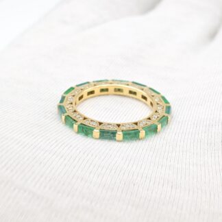 Baguette Emerald Eternity Band In 14k Yellow Gold IGI Certified Gemstone Bridal Ring