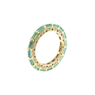 Baguette Emerald Eternity Band In 14k Yellow Gold IGI Certified Gemstone Bridal Ring