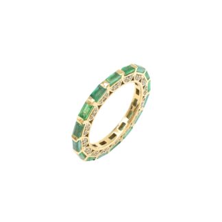 Baguette Emerald Eternity Band In 14k Yellow Gold IGI Certified Gemstone Bridal Ring