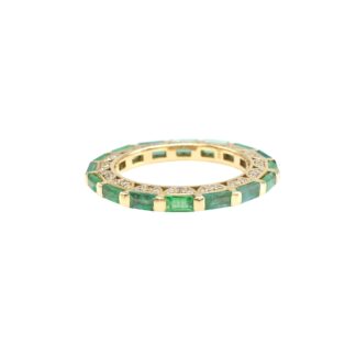 Baguette Emerald Eternity Band In 14k Yellow Gold IGI Certified Gemstone Bridal Ring