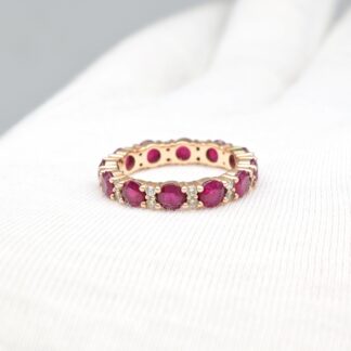 Stackable Diamond Ring In 14k Yellow Gold Ruby 4mm Round Full Eternity Women Band Rings