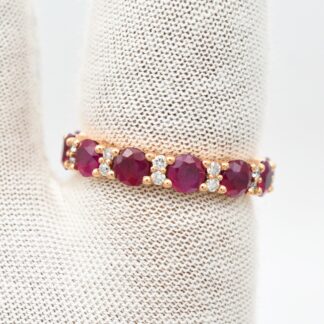 Stackable Diamond Ring In 14k Yellow Gold Ruby 4mm Round Full Eternity Women Band Rings