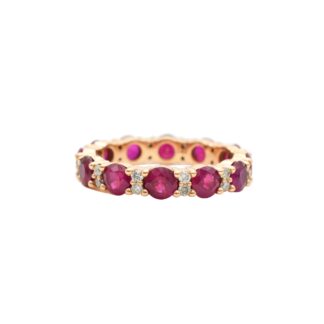 Stackable Diamond Ring In 14k Yellow Gold Ruby 4mm Round Full Eternity Women Band Rings