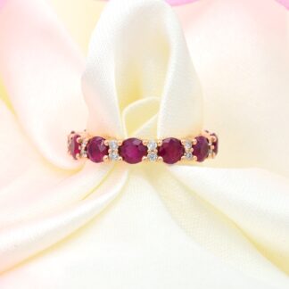 Stackable Diamond Ring In 14k Yellow Gold Ruby 4mm Round Full Eternity Women Band Rings
