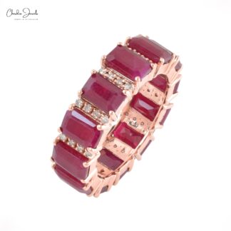 Real 14k Rose Gold Eternity Band With 6x4mm Burma Ruby And G-H Diamond Anniversary Ring