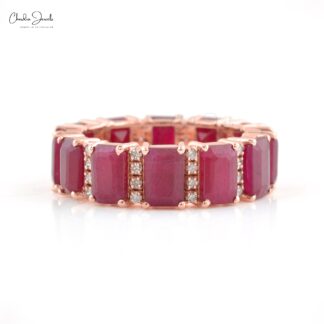 Real 14k Rose Gold Eternity Band With 6x4mm Burma Ruby And G-H Diamond Anniversary Ring