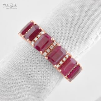 Real 14k Rose Gold Eternity Band With 6x4mm Burma Ruby And G-H Diamond Anniversary Ring