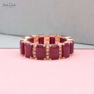 Real 14k Rose Gold Eternity Band With 6x4mm Burma Ruby And G-H Diamond Anniversary Ring