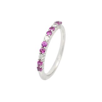 Dainty Half Eternity Band With 2mm Pink Sapphire Diamond 14k Solid White Gold Women Ring