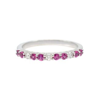 Dainty Half Eternity Band With 2mm Pink Sapphire Diamond 14k Solid White Gold Women Ring