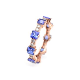 Square Cut Stackable Band In 14k Rose Gold Tanzanite Diamond Eternity Rings For Women