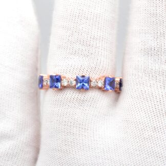 Square Cut Stackable Band In 14k Rose Gold Tanzanite Diamond Eternity Rings For Women