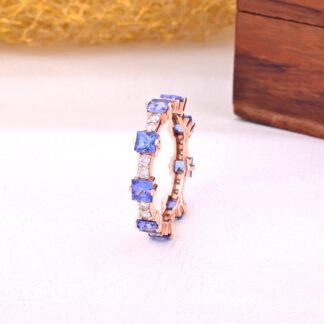 Square Cut Stackable Band In 14k Rose Gold Tanzanite Diamond Eternity Rings For Women