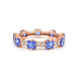 Square Cut Stackable Band In 14k Rose Gold Tanzanite Diamond Eternity Rings For Women