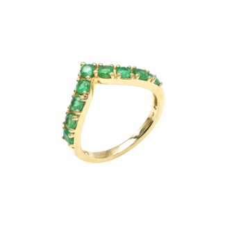Chevron Gemstone Ring with 3mm Emerald May Birthstone Certified Rings In 14k Yellow Gold
