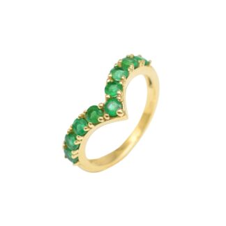 Chevron Gemstone Ring with 3mm Emerald May Birthstone Certified Rings In 14k Yellow Gold