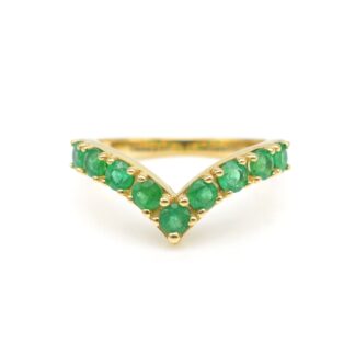 Chevron Gemstone Ring with 3mm Emerald May Birthstone Certified Rings In 14k Yellow Gold