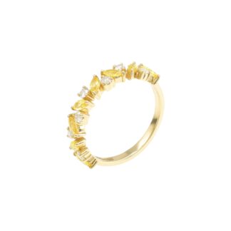 Half Eternity Cluster Band In 14k Yellow Gold Yellow Sapphire 4x2mm And Diamond Ring