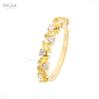 Cluster Yellow Sapphire Diamond Ring in 14K Gold