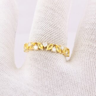Half Eternity Cluster Band In 14k Yellow Gold Yellow Sapphire 4x2mm And Diamond Ring