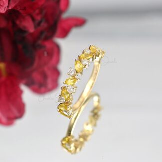 Yellow Sapphire and Diamond Ring with Eternity Style Setting