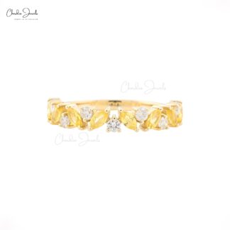 Handmade Sapphire Diamond Eternity Ring in Solid Yellow Gold