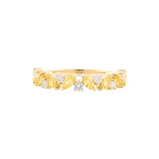 Half Eternity Cluster Band In 14k Yellow Gold Yellow Sapphire 4x2mm And Diamond Ring