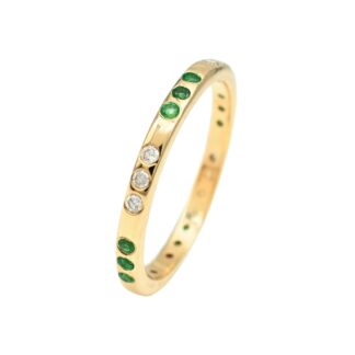 Flush Set Diamond Ring In 14k Yellow Gold Emerald 1.50mm Gemstone Minimal Rings For Her