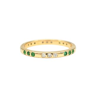 Flush Set Diamond Ring In 14k Yellow Gold Emerald 1.50mm Gemstone Minimal Rings For Her