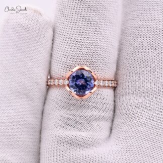 Floral Wedding Ring With 7mm Tanzanite Prong Set In 14k Rose Gold Diamond Promise Rings