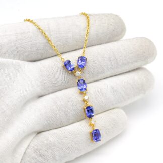 Statement Diamond Chain Necklace In 14k Yellow Gold Tanzanite 7x5mm Gemstone Necklaces