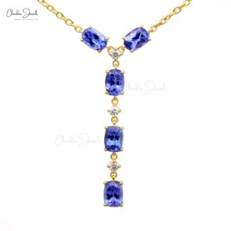 Statement Diamond Chain Necklace In 14k Yellow Gold Tanzanite 7x5mm Gemstone Necklaces