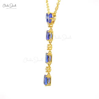 Statement Diamond Chain Necklace In 14k Yellow Gold Tanzanite 7x5mm Gemstone Necklaces