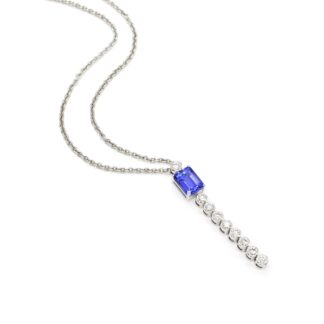 Pure 14k White Gold Lariat Necklace With 2.4 Ct Tanzanite Certified Diamond Chain Necklaces