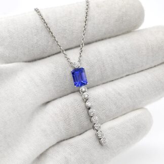 Pure 14k White Gold Lariat Necklace With 2.4 Ct Tanzanite Certified Diamond Chain Necklaces