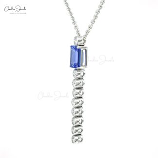 Pure 14k White Gold Lariat Necklace With 2.4 Ct Tanzanite Certified Diamond Chain Necklaces