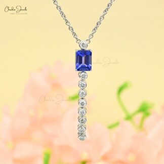 Pure 14k White Gold Lariat Necklace With 2.4 Ct Tanzanite Certified Diamond Chain Necklaces