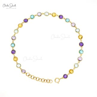 Multi Gemstone Bracelet In 14k Yellow Gold Rainbow Stone 4mm Round Bracelets For Her