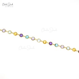 Multi Gemstone Bracelet In 14k Yellow Gold Rainbow Stone 4mm Round Bracelets For Her