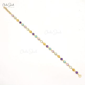 Multi Gemstone Bracelet In 14k Yellow Gold Rainbow Stone 4mm Round Bracelets For Her