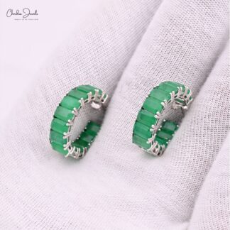 Solid 14k Gold Hoops Earrings With Natural Emerald