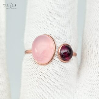Split Shank Rose Quartz Ring In 14k Rose Gold Rhodolite Garnet Bezel Set Proposal Rings