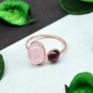 Split Shank Rose Quartz Ring In 14k Rose Gold Rhodolite Garnet Bezel Set Proposal Rings