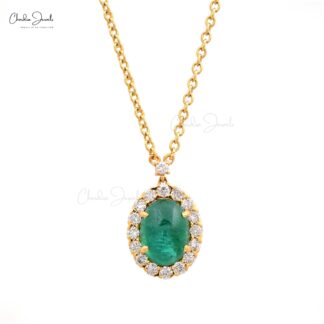 Statement Halo Necklace With 4.68 Ct Emerald Diamond Certified Necklace In 14k Yellow Gold