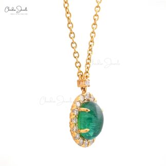 Statement Halo Necklace With 4.68 Ct Emerald Diamond Certified Necklace In 14k Yellow Gold