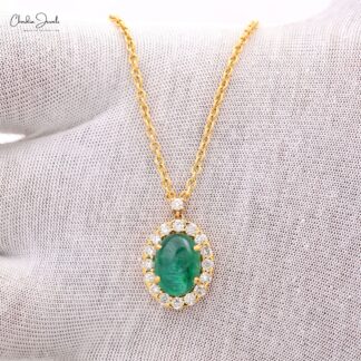Statement Halo Necklace With 4.68 Ct Emerald Diamond Certified Necklace In 14k Yellow Gold
