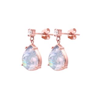 Dangle Bezel Set Women Earrings In 14k Rose Gold Rainbow Moonstone And Dimaond Earrrings